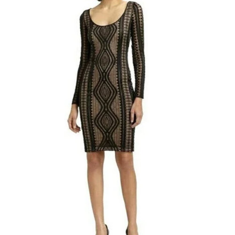 BCBG MAXAZRIA  long sleeve black lace round neck A line dress - S